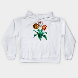 Colorful Vintage Watercolor Tulip Flowers Bouquet Kids Hoodie